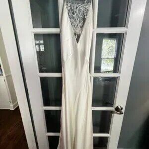 Michelle Mason Lace Inset Gown - Ivory Silk